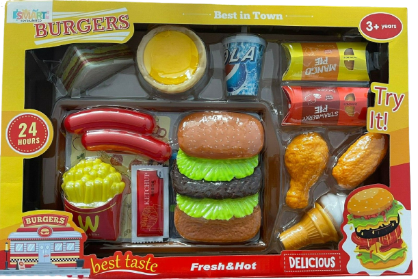 18pcs Burger Fries Kids Toy Pretend Role Play Kitchen Food Sets